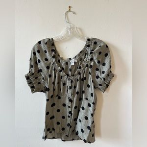 Topshop printed button through blouse with bell sleeve, size 10